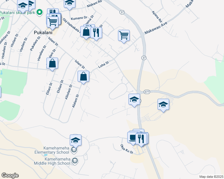 map of restaurants, bars, coffee shops, grocery stores, and more near 106 Lei Ohu Circle in Makawao