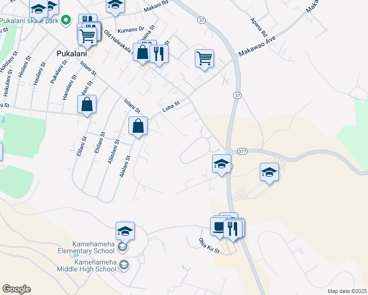 map of restaurants, bars, coffee shops, grocery stores, and more near 106 Lei Ohu Circle in Makawao