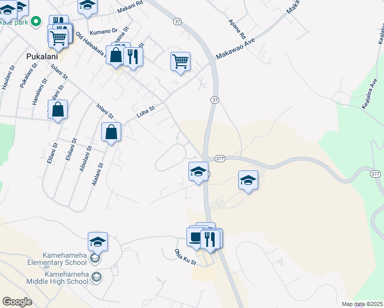 map of restaurants, bars, coffee shops, grocery stores, and more near 19 Lilinoe Place in Makawao