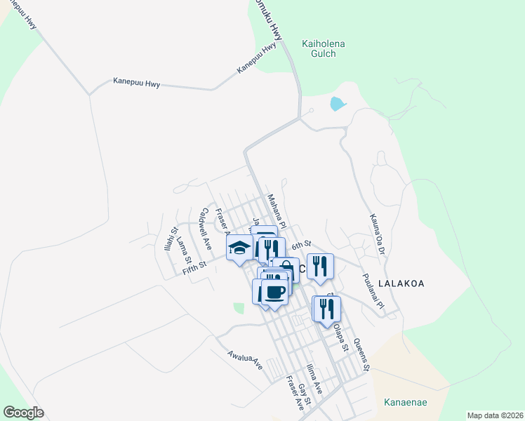 map of restaurants, bars, coffee shops, grocery stores, and more near 340 Koele Street in Lanai City