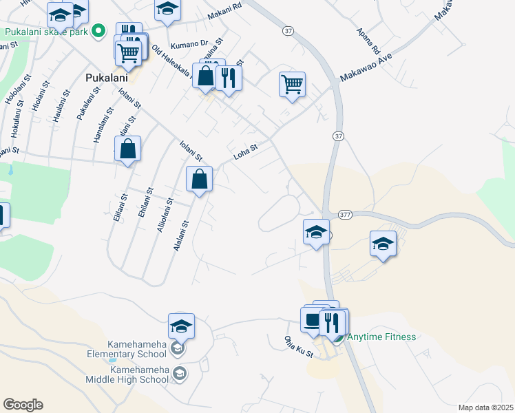map of restaurants, bars, coffee shops, grocery stores, and more near 73 Lei Ohu Circle in Makawao