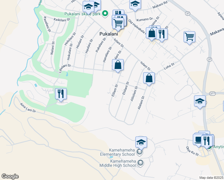 map of restaurants, bars, coffee shops, grocery stores, and more near 316 Elilani Street in Makawao