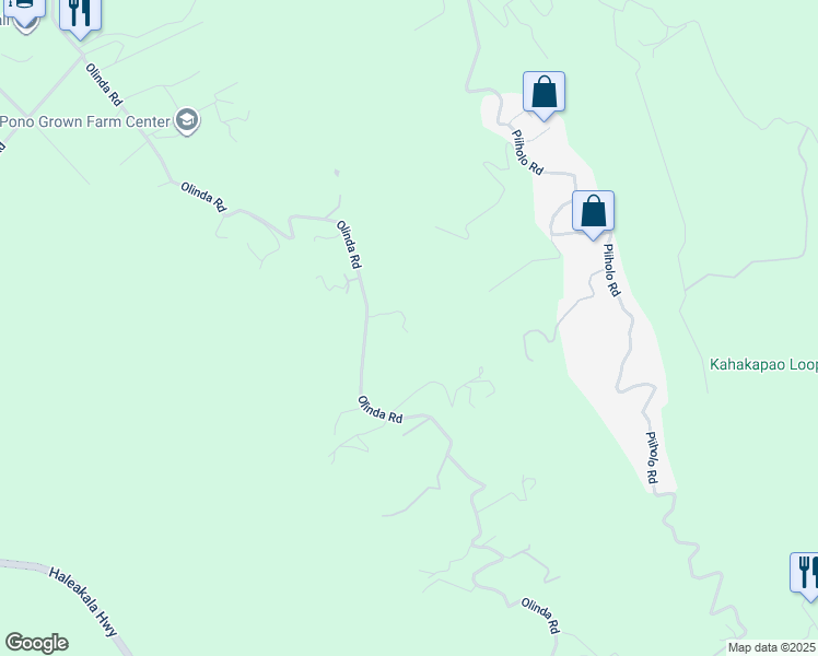 map of restaurants, bars, coffee shops, grocery stores, and more near 1165 Olinda Road in Makawao