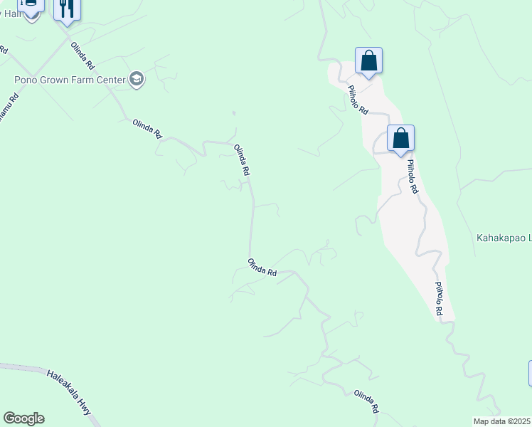 map of restaurants, bars, coffee shops, grocery stores, and more near 1145 Olinda Road in Makawao