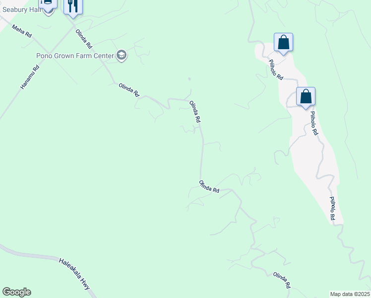 map of restaurants, bars, coffee shops, grocery stores, and more near 1040 Olinda Road in Makawao