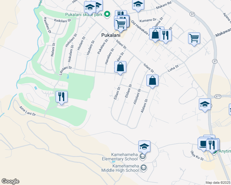 map of restaurants, bars, coffee shops, grocery stores, and more near 316 Elilani Street in Makawao