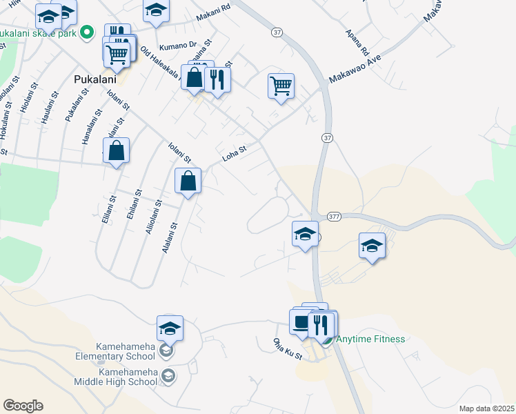 map of restaurants, bars, coffee shops, grocery stores, and more near 94 Lei Ohu Circle in Makawao