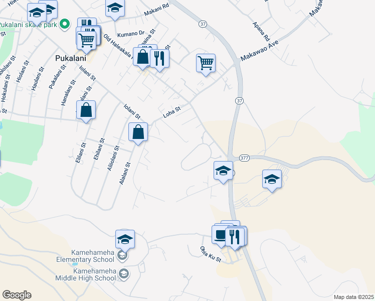 map of restaurants, bars, coffee shops, grocery stores, and more near 94 Lei Ohu Circle in Makawao