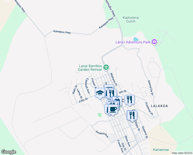 map of restaurants, bars, coffee shops, grocery stores, and more near in Lanai City