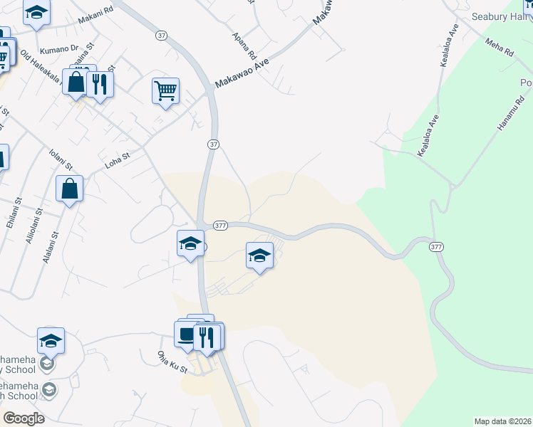 map of restaurants, bars, coffee shops, grocery stores, and more near 11-047 Haleakala Highway in Makawao