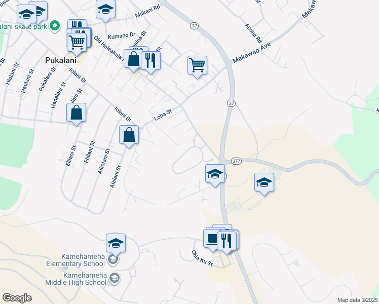 map of restaurants, bars, coffee shops, grocery stores, and more near 61 Lei Ohu Circle in Makawao