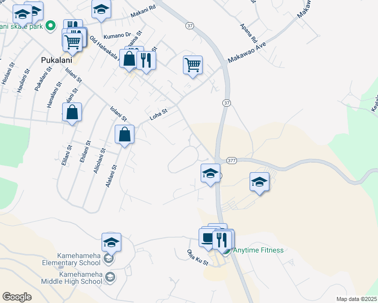 map of restaurants, bars, coffee shops, grocery stores, and more near 49 Lei Ohu Circle in Makawao