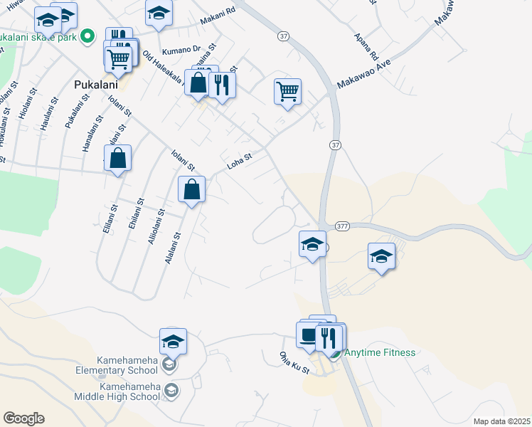 map of restaurants, bars, coffee shops, grocery stores, and more near 82 Lei Ohu Circle in Makawao