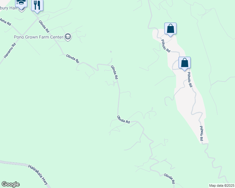 map of restaurants, bars, coffee shops, grocery stores, and more near 1130 Olinda Road in Makawao