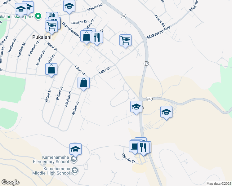 map of restaurants, bars, coffee shops, grocery stores, and more near 85 Lei Ohu Circle in Makawao