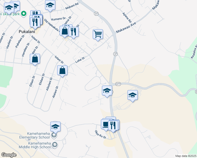 map of restaurants, bars, coffee shops, grocery stores, and more near 315 Lei Ohu Circle in Makawao