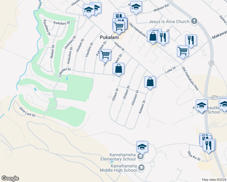 map of restaurants, bars, coffee shops, grocery stores, and more near 304 Elilani Street in Makawao