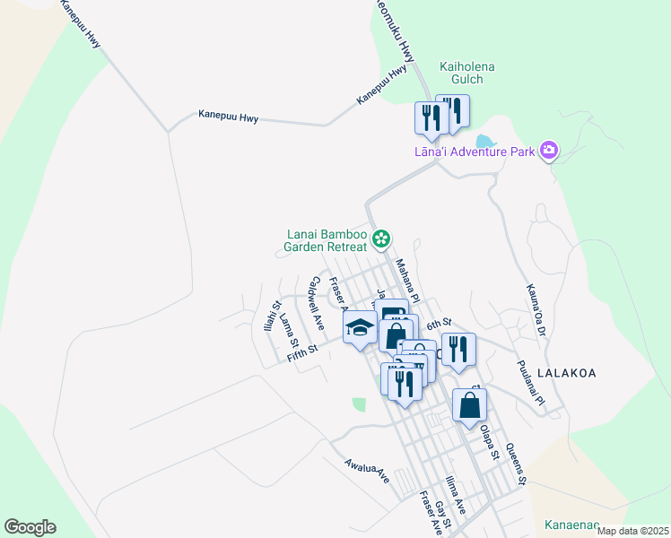 map of restaurants, bars, coffee shops, grocery stores, and more near in Lanai City
