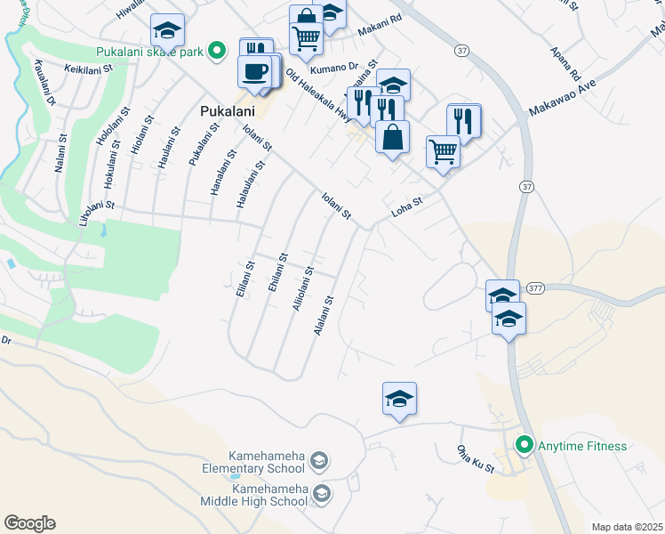 map of restaurants, bars, coffee shops, grocery stores, and more near 194 Alalani Street in Makawao
