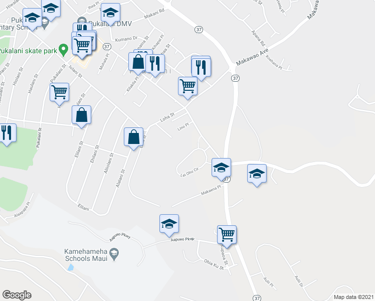 map of restaurants, bars, coffee shops, grocery stores, and more near 70 Lei Ohu Circle in Makawao