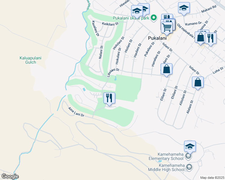 map of restaurants, bars, coffee shops, grocery stores, and more near 2886 Ualani Place in Makawao