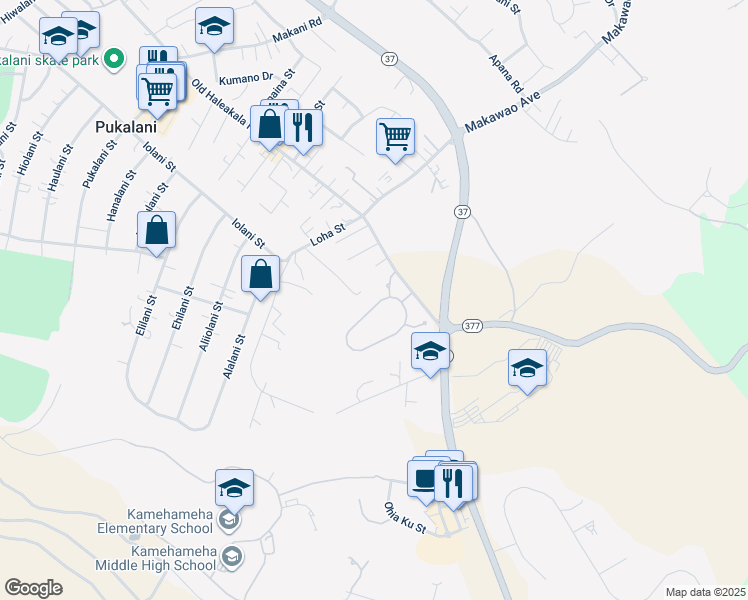 map of restaurants, bars, coffee shops, grocery stores, and more near 58 Lei Ohu Circle in Makawao