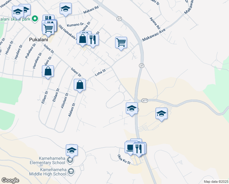 map of restaurants, bars, coffee shops, grocery stores, and more near 58 Lei Ohu Circle in Makawao