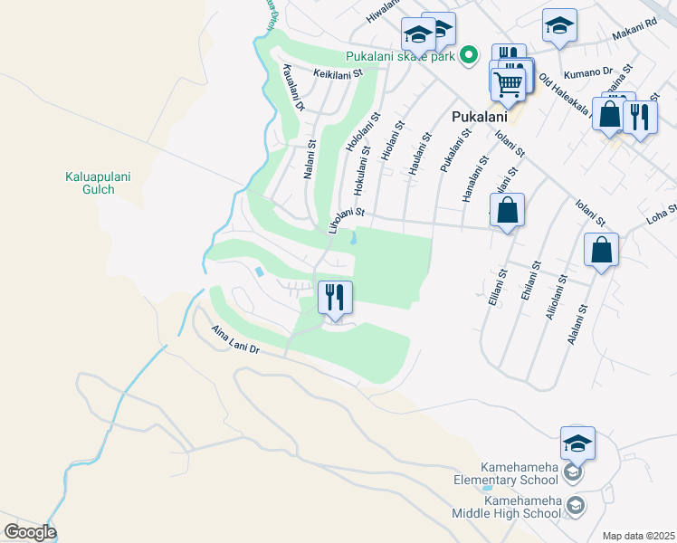 map of restaurants, bars, coffee shops, grocery stores, and more near 2874 Ualani Place in Makawao