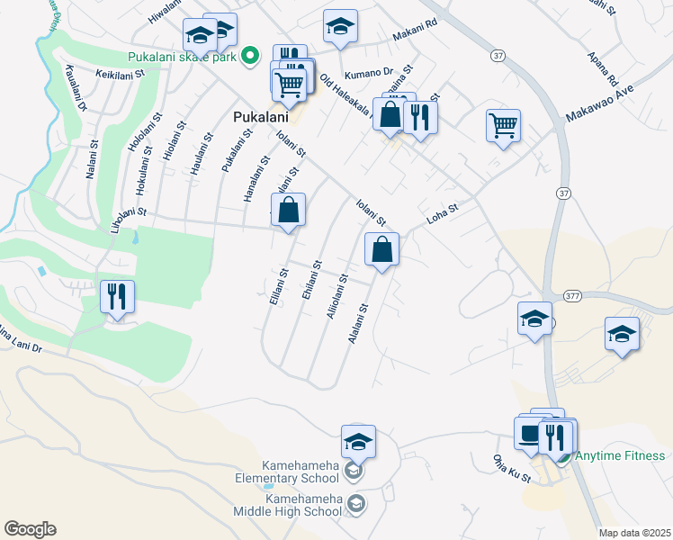 map of restaurants, bars, coffee shops, grocery stores, and more near 222 Aliiolani Street in Makawao