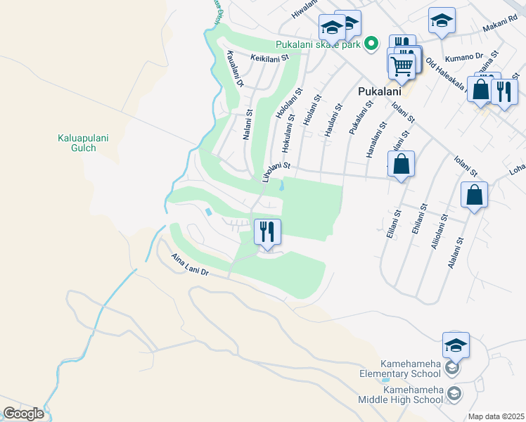 map of restaurants, bars, coffee shops, grocery stores, and more near 2860 Ualani Place in Makawao