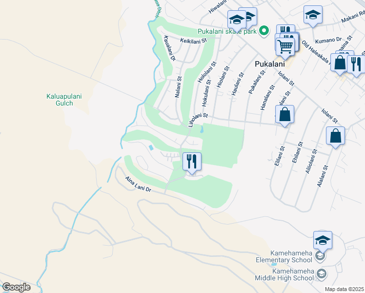 map of restaurants, bars, coffee shops, grocery stores, and more near 2852 Ualani Place in Makawao