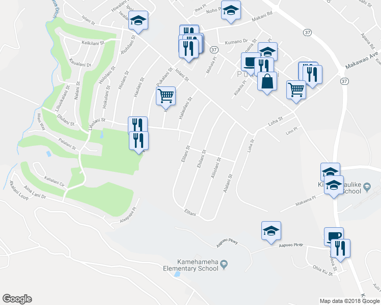 map of restaurants, bars, coffee shops, grocery stores, and more near 3210 Honokolani Street in Makawao