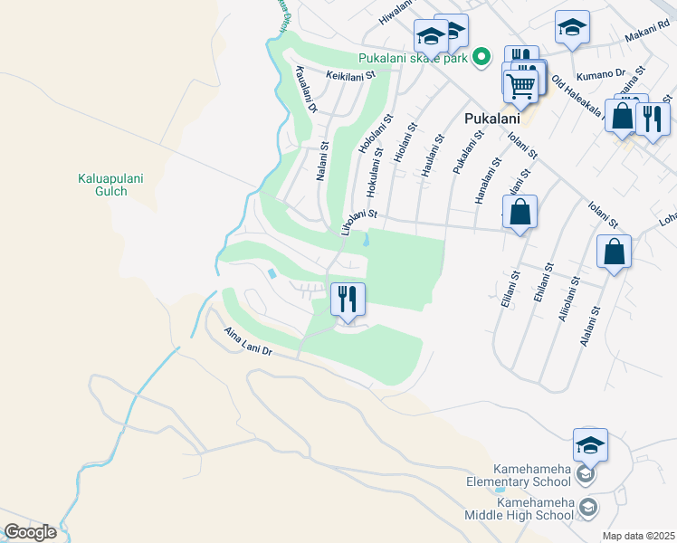map of restaurants, bars, coffee shops, grocery stores, and more near 2860 Ualani Place in Makawao