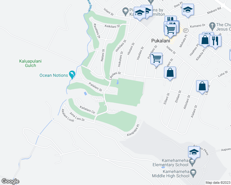 map of restaurants, bars, coffee shops, grocery stores, and more near 2886 Ualani Place in Makawao