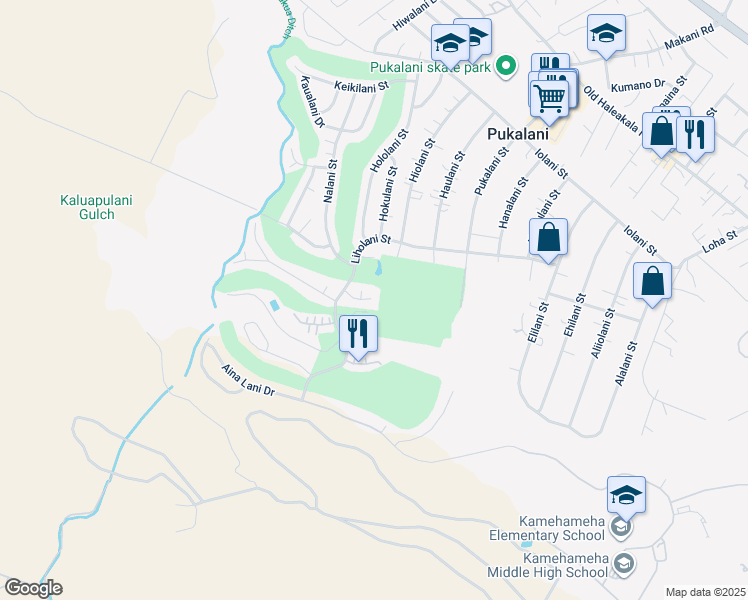 map of restaurants, bars, coffee shops, grocery stores, and more near 2889 Ualani Place in Makawao