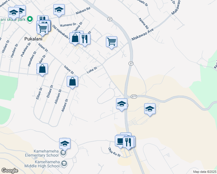 map of restaurants, bars, coffee shops, grocery stores, and more near 34 Lei Ohu Circle in Makawao