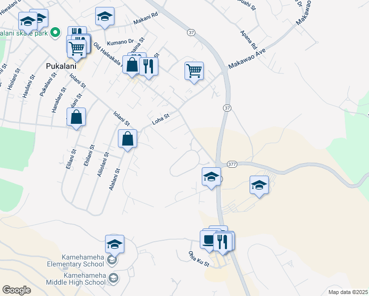 map of restaurants, bars, coffee shops, grocery stores, and more near 34 Lei Ohu Circle in Makawao