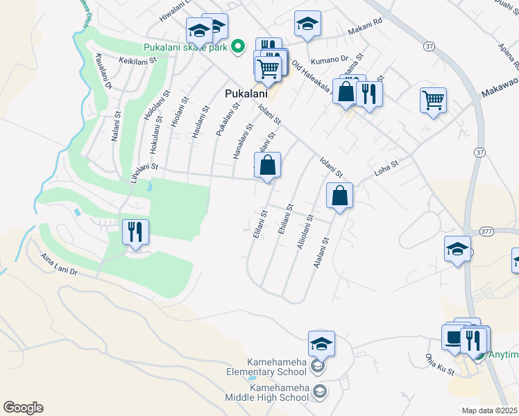 map of restaurants, bars, coffee shops, grocery stores, and more near 284 Elilani Street in Makawao