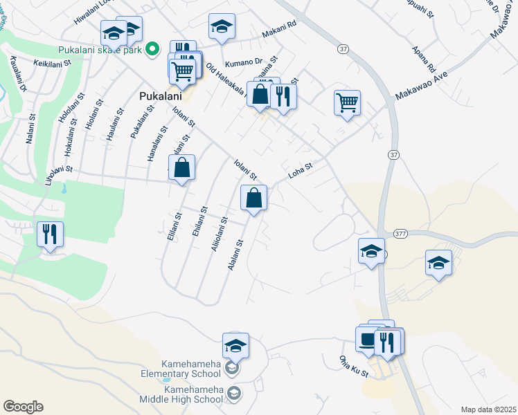 map of restaurants, bars, coffee shops, grocery stores, and more near 163 Alalani Street in Makawao