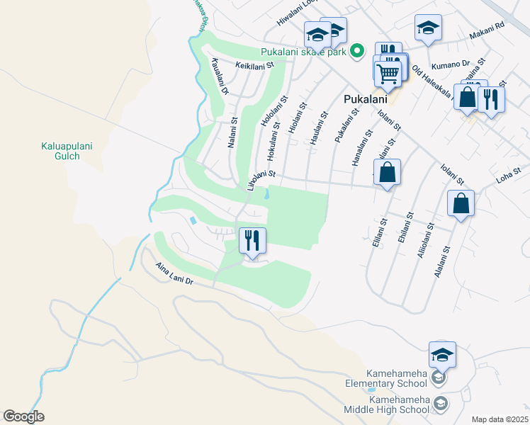 map of restaurants, bars, coffee shops, grocery stores, and more near 2887 Ualani Place in Makawao