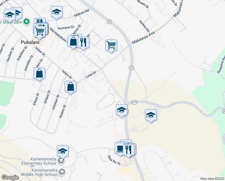 map of restaurants, bars, coffee shops, grocery stores, and more near 12 Heohualoha Place in Makawao