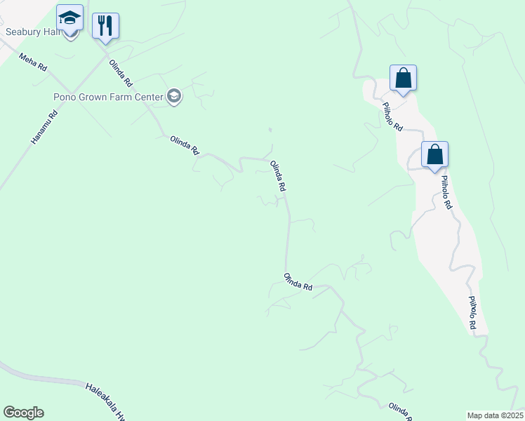 map of restaurants, bars, coffee shops, grocery stores, and more near 1040 Olinda Road in Makawao
