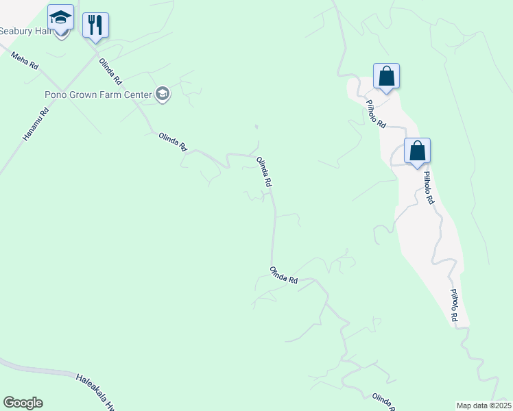 map of restaurants, bars, coffee shops, grocery stores, and more near 1074 Olinda Road in Makawao