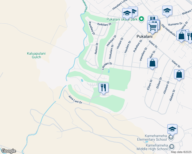 map of restaurants, bars, coffee shops, grocery stores, and more near 2831 Palalani Street in Makawao