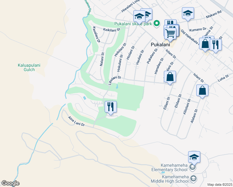 map of restaurants, bars, coffee shops, grocery stores, and more near 2887 Ualani Place in Makawao