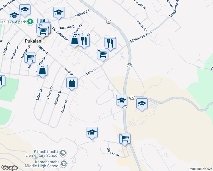 map of restaurants, bars, coffee shops, grocery stores, and more near 27 Heohualoha Place in Makawao