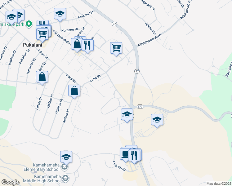 map of restaurants, bars, coffee shops, grocery stores, and more near 24 Heohualoha Place in Makawao