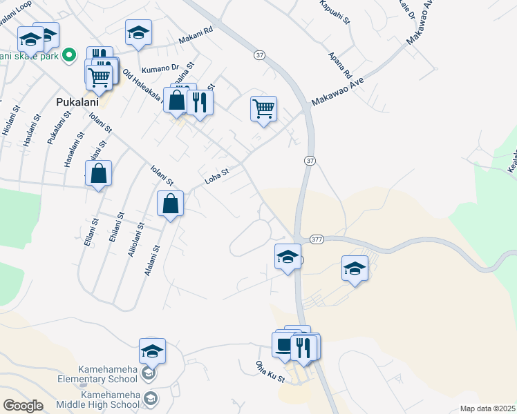 map of restaurants, bars, coffee shops, grocery stores, and more near 39 Heohualoha Place in Makawao