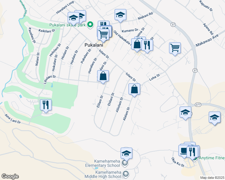 map of restaurants, bars, coffee shops, grocery stores, and more near 226 Ehilani Street in Makawao