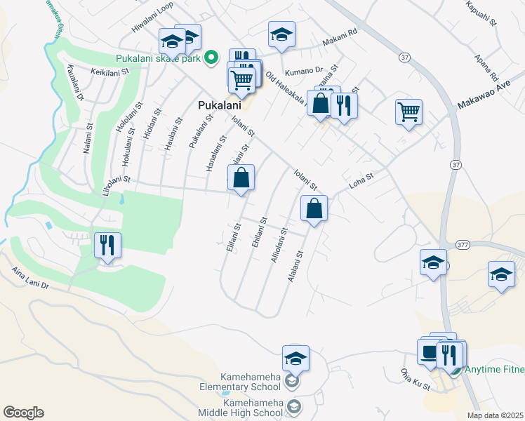 map of restaurants, bars, coffee shops, grocery stores, and more near 226 Ehilani Street in Makawao